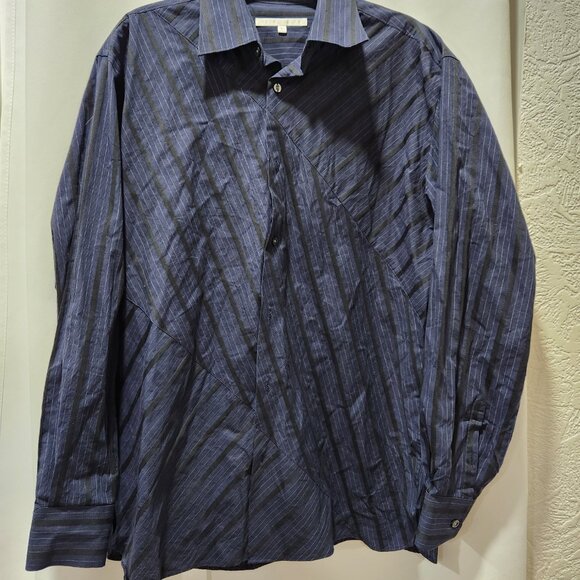 Perry Ellis Blue and black stripe long sleeve button down shirt - Picture 4 of 6